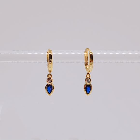 Beautiful Blue Teardrop Shaped huggie Hoop Earrings - Picture 2 of 4